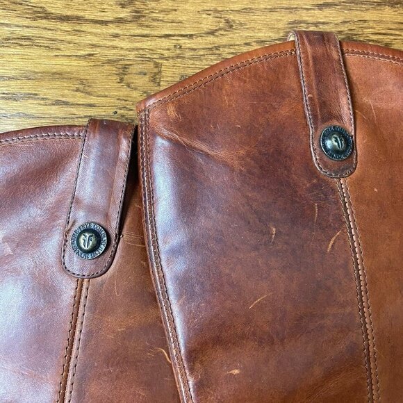 Frye Boots Vintage Melissa Button Cognac Leather Riding Tall 77167 - Picture 7 of 13